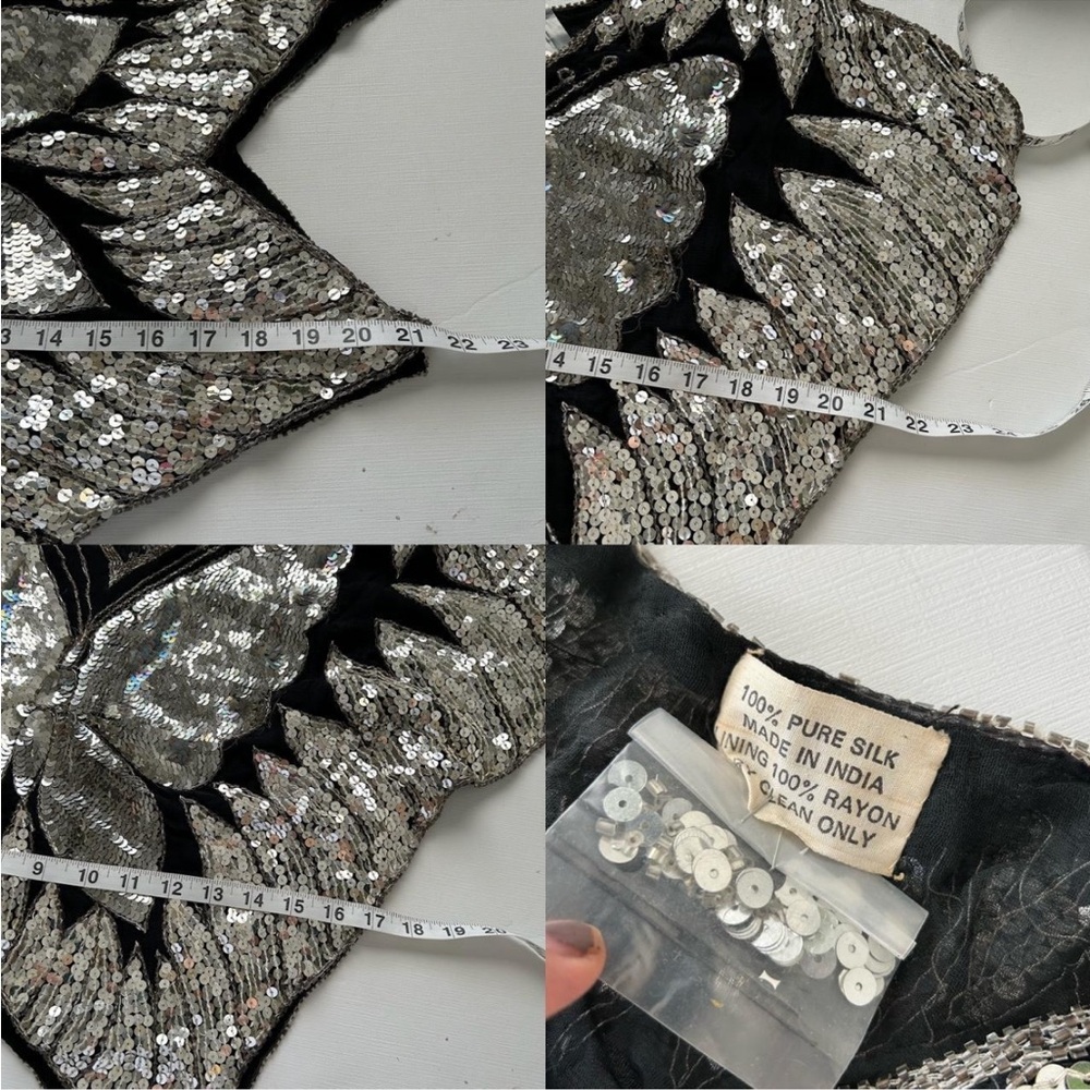 Vintage 1980's Silk Silver Sequins Butterfly Top. - Picture 8 of 8